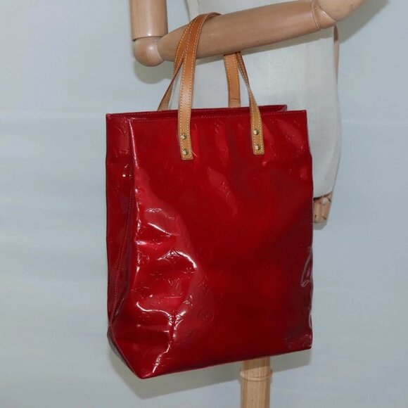 LOUIS VUITTON Monogram Vernis Reade MM Hand Bag Red Rouge - Picture 1 of 16